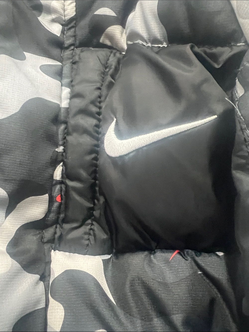 Nike Kids Black & Gray Camo Puffer Jacket with Red Swoosh - Picture 2 of 9